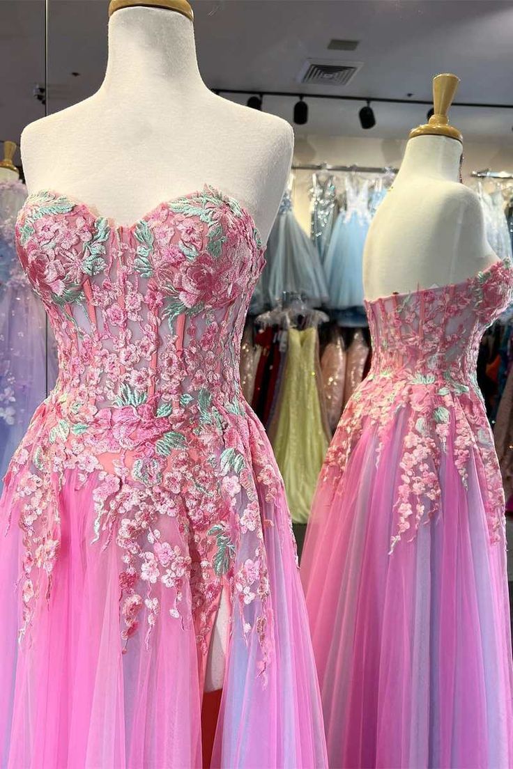 Tulle Floral Appliques Sweetheart A-Line Prom Dress