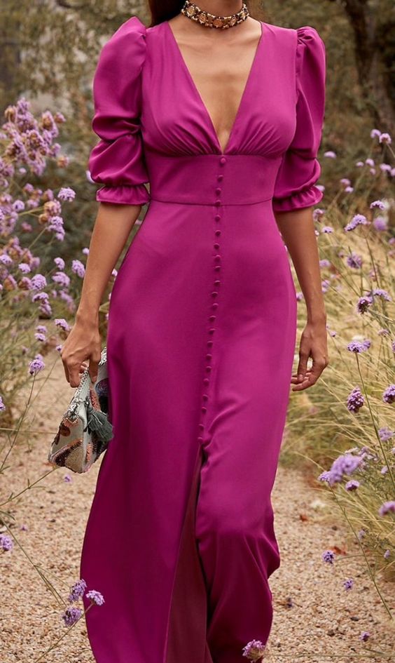 Women's V Neck Evening Dress Half Sleeves New Fashion Gown