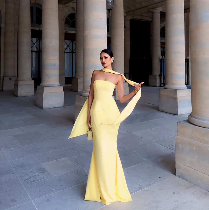 Strapless Floor Length Mermaid Evening Dress Yellow Formal Evening Dress