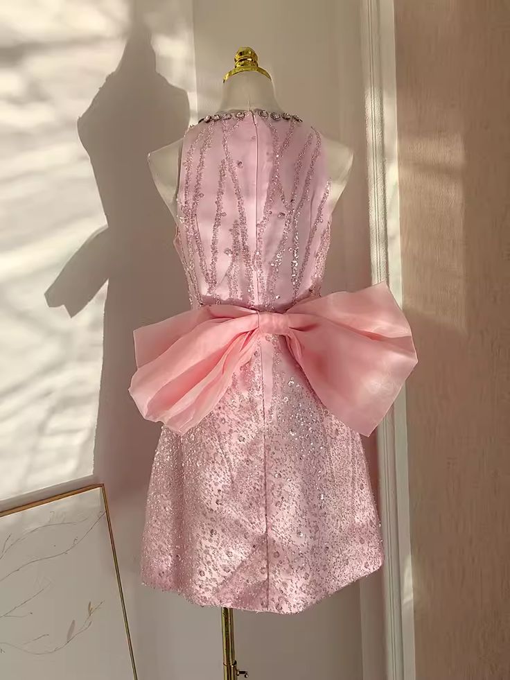 Sexy A line Scoop Pink Sequin Travel Vacation Dress Short Birthday Dress