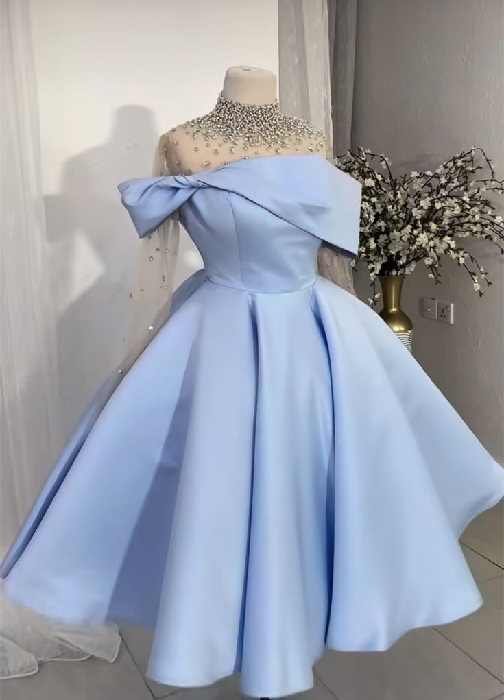 Blue hoco dress with sleeves Short Prom Party Dress
