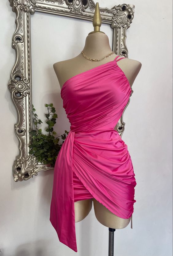 One Shoulder Simple Homecoming Dress Short Prom Gown