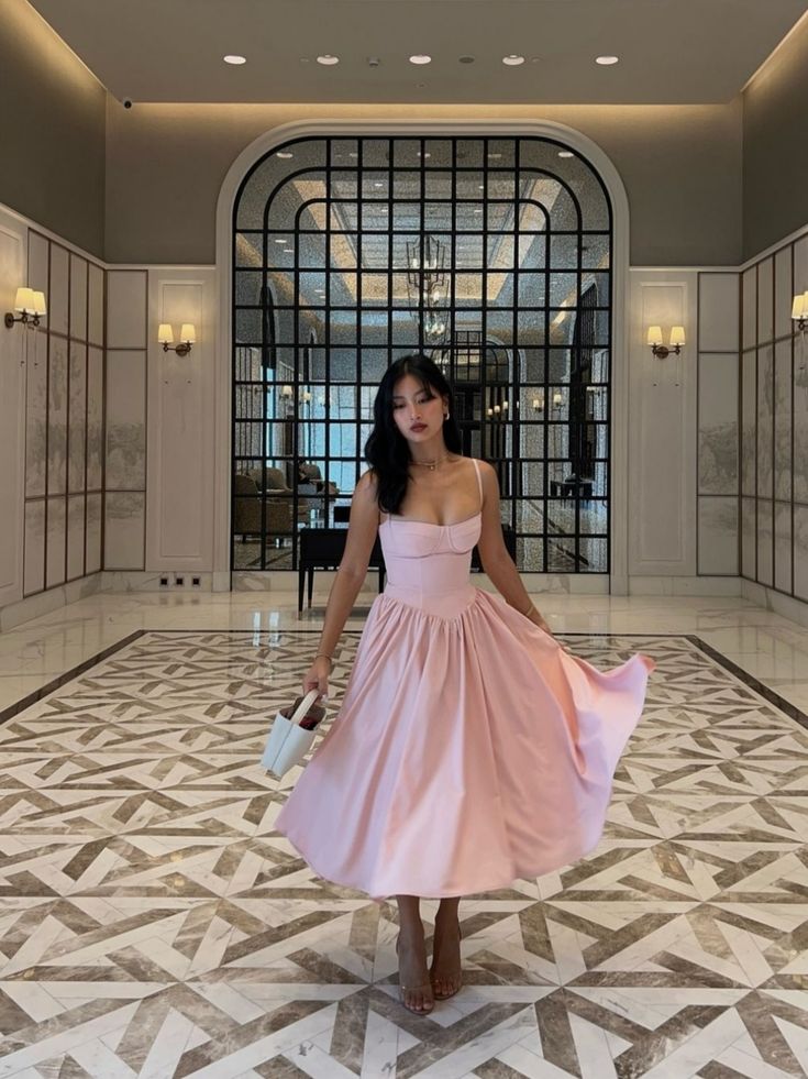 Pink Mid Length Evening Prom Dresses, Custom Made Prom Dress