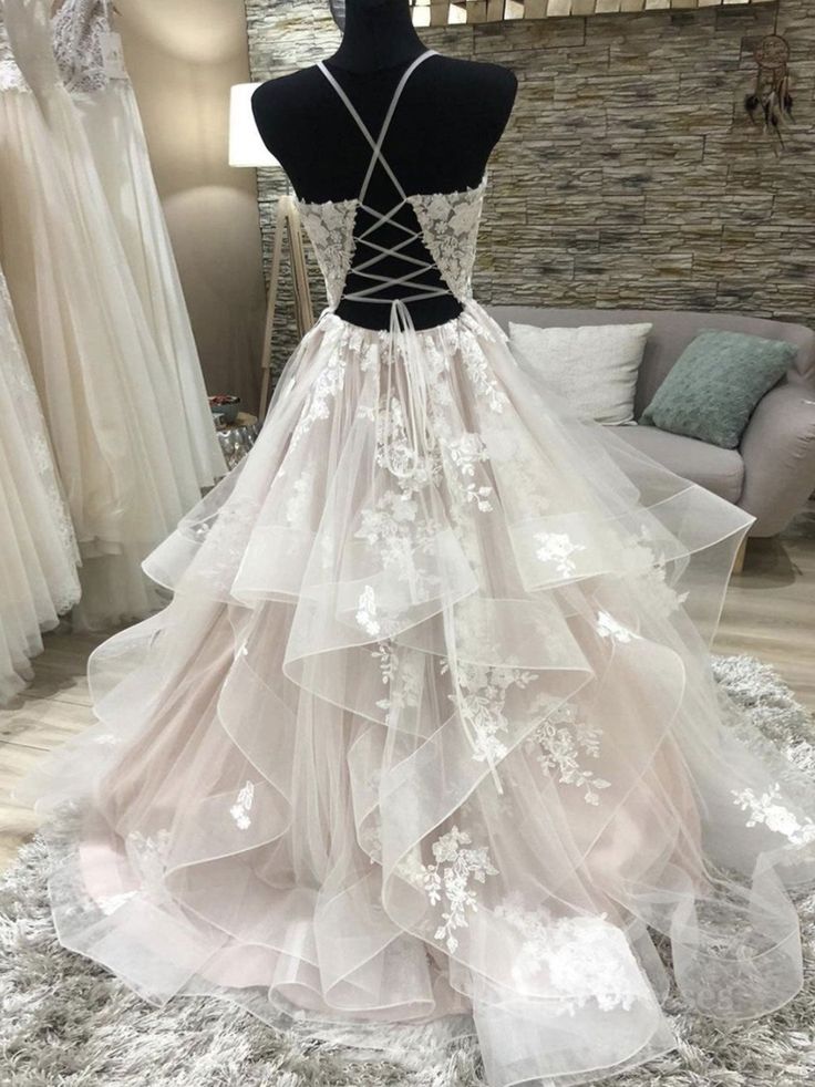 v neck tulle lace long prom dress, evening dress