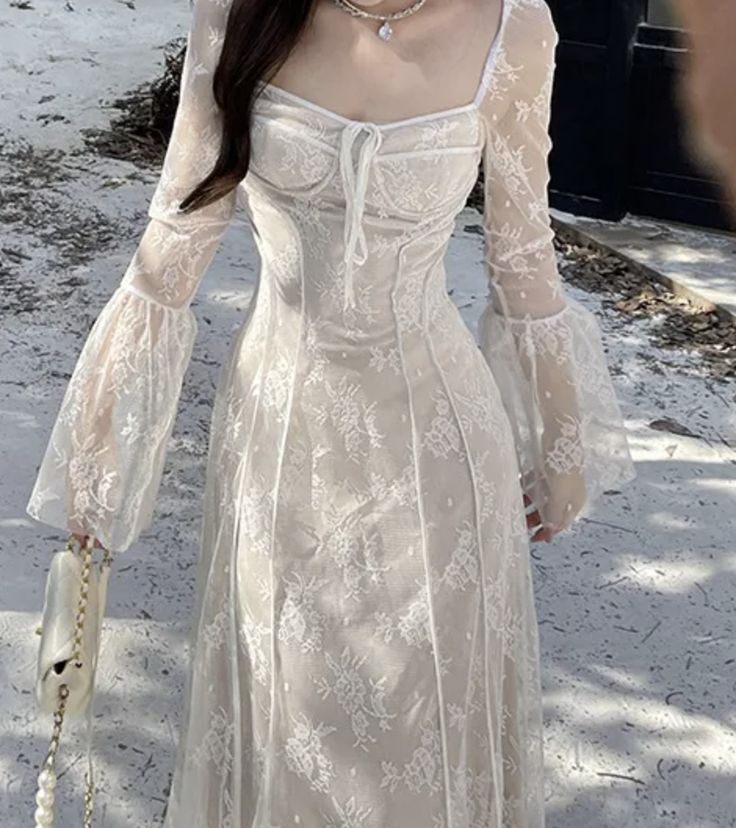 Women's A-line Lace Long Simple Dress, Sexy Elegant Vintage Evening Dress