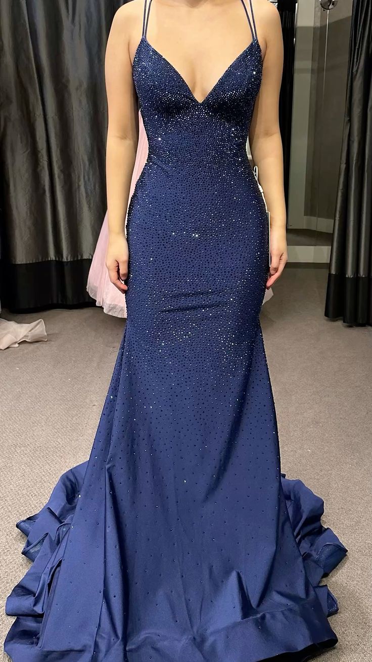Mermaid Navy Blue Long Formal Dress Prom Party Evening Dresses