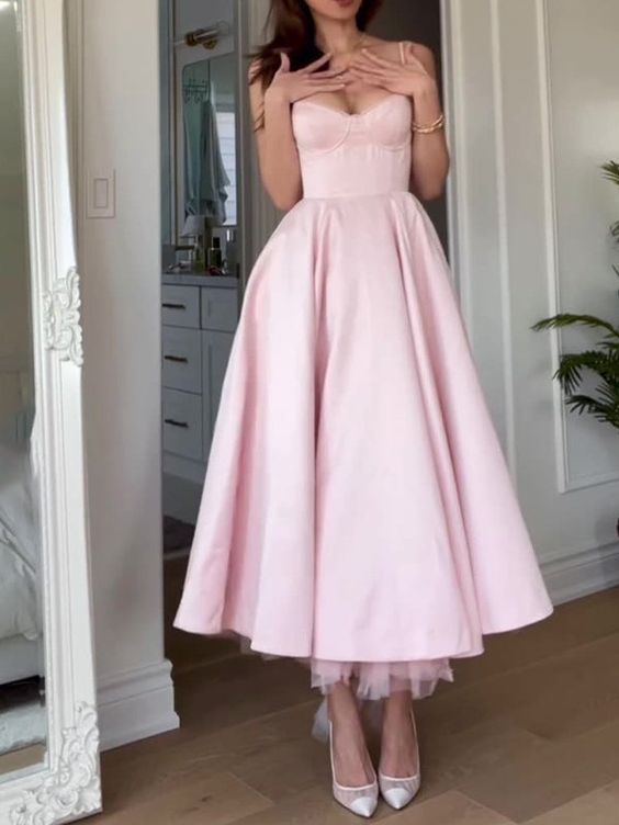 Women's Sleeveless Midi Dress Pink Evening Gown