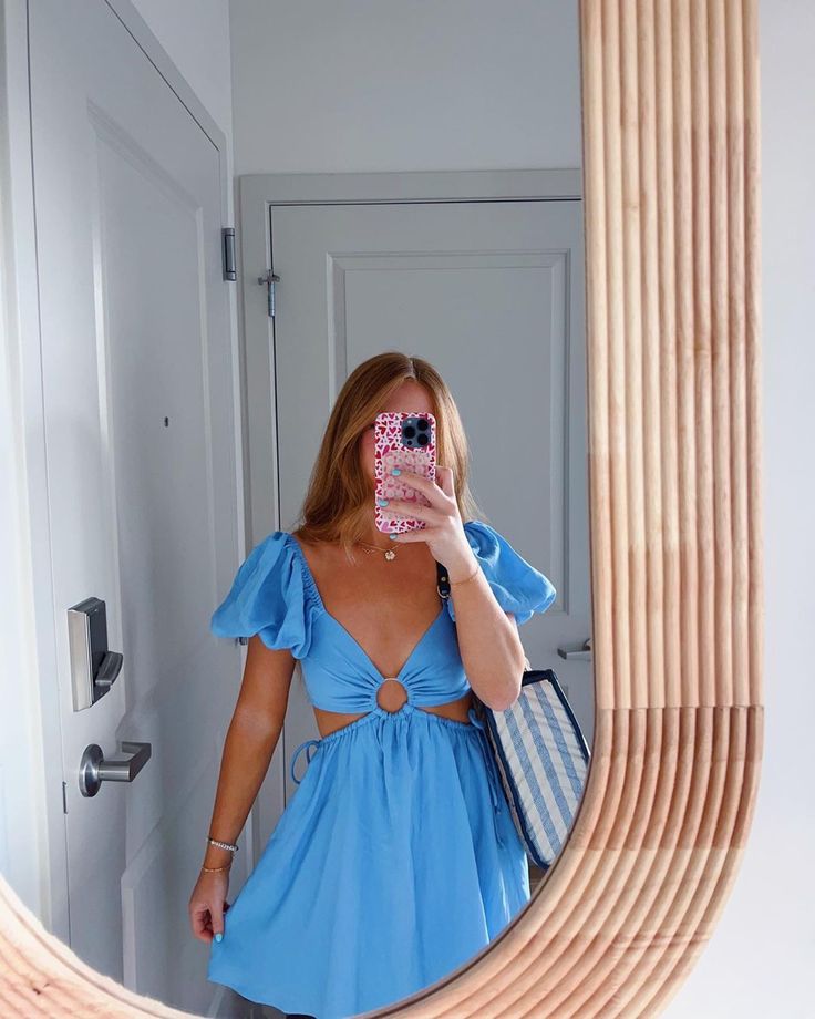 Blue Waist Cut Out Homecoming Dress,Blue Beach Dress