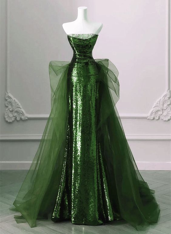 A-line Sequins and Tulle Long Party Dress, Evening Dress Formal Dress