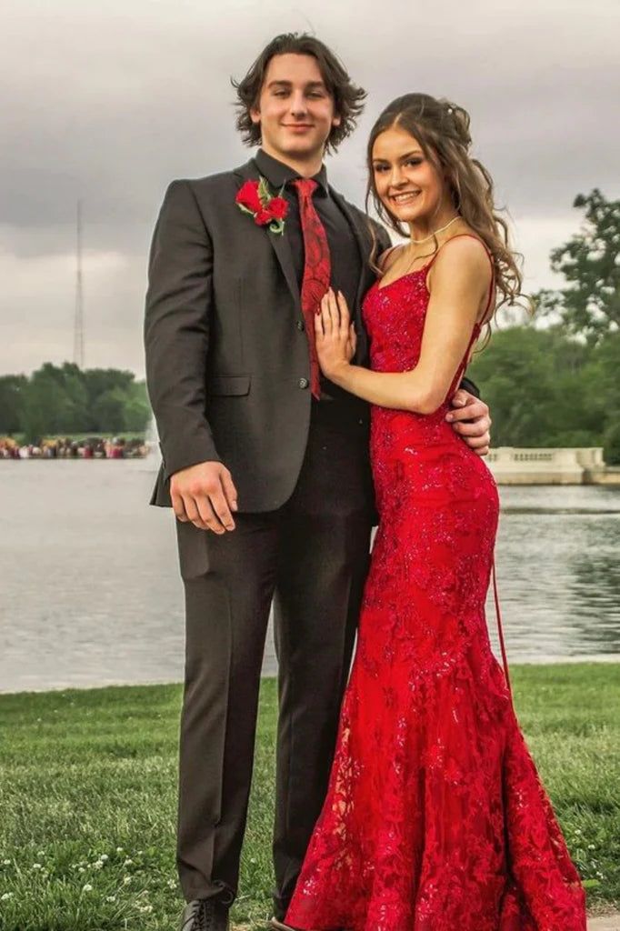 Burgundy Mermaid Lace Sequins Prom Dress Formal Wear Dresses