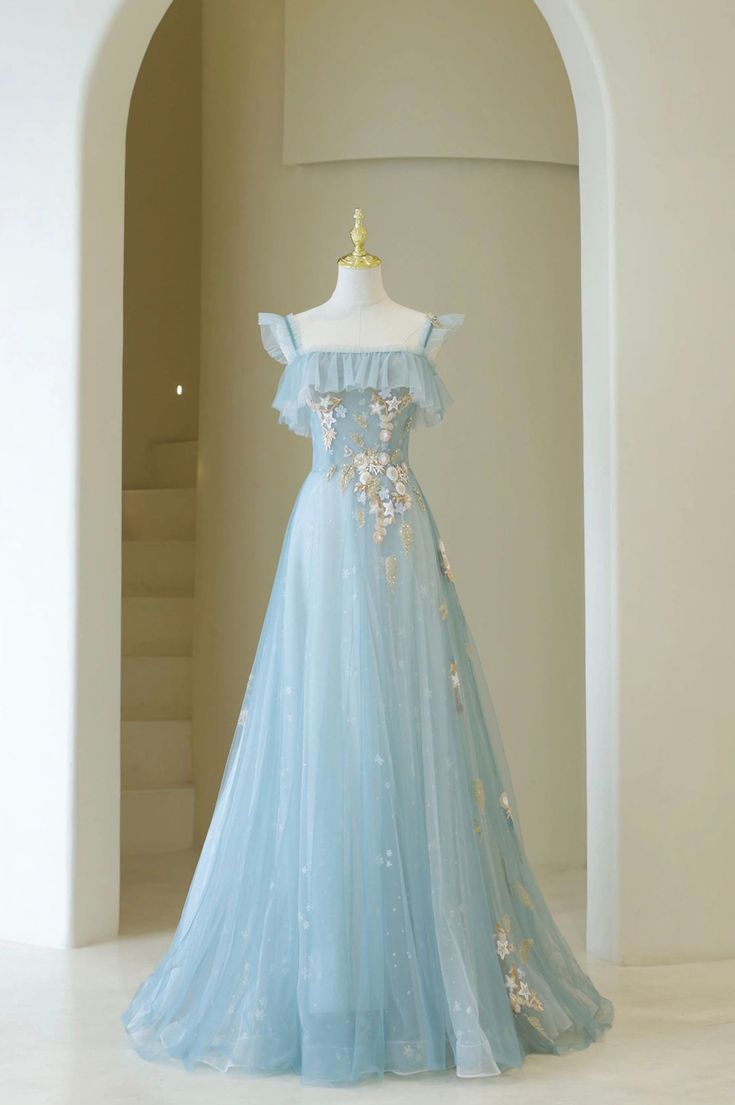 Spaghetti Strap Lace Long Prom Dress, Cute A-Line Graduation Dress