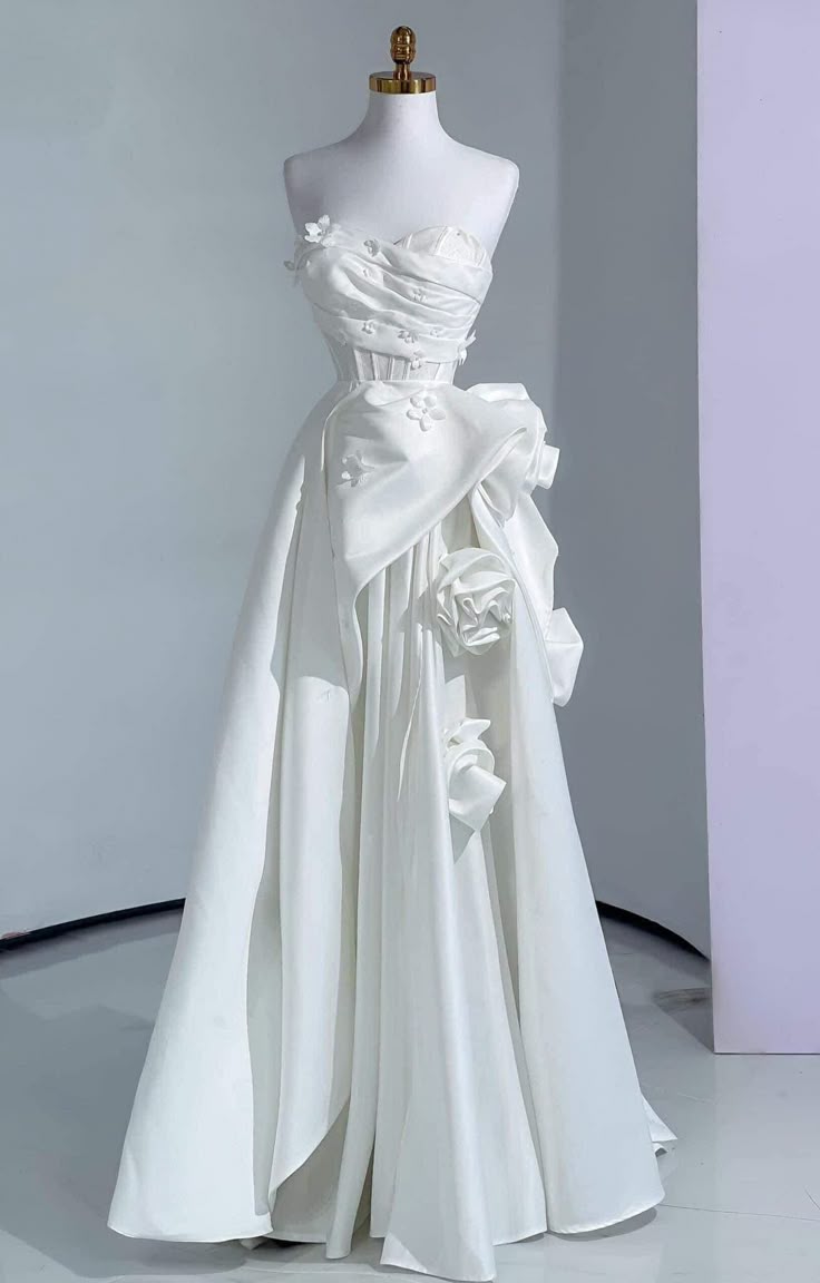 A Line White Strapless Formal Dress Design Evening Dress