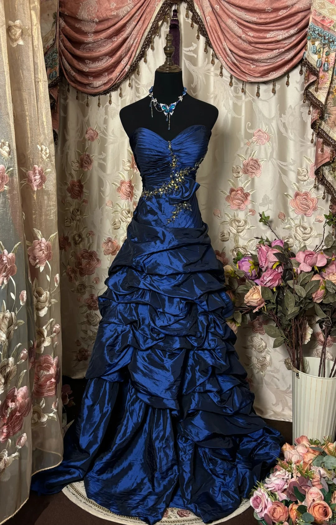 Blue Strapless Ball Gown Long Prom Dress,Long Evening Gowns