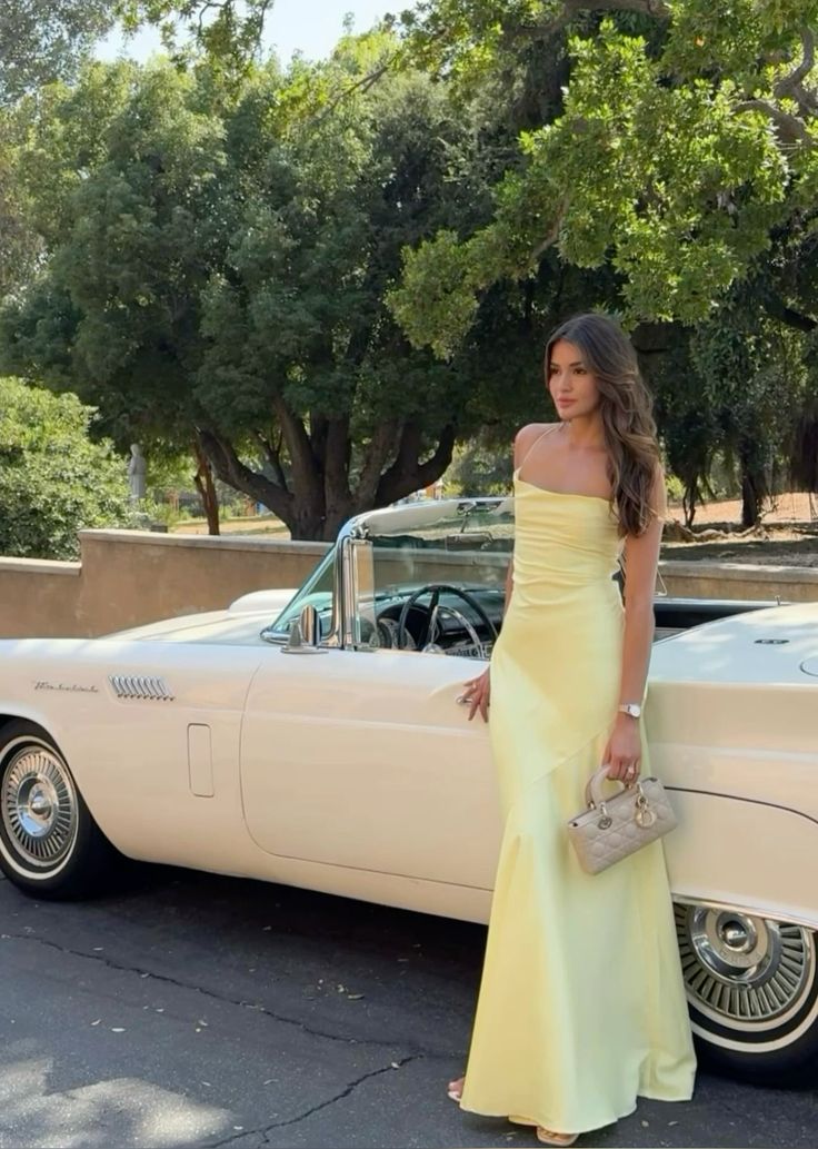 Yellow Straps Prom Dresses, Evening Dress Floor Length Party Gowns