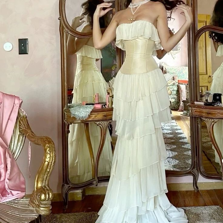 Modest Sheath Strapless Chiffon Sleeveless Ivory Long Prom Dress Evening Dresses