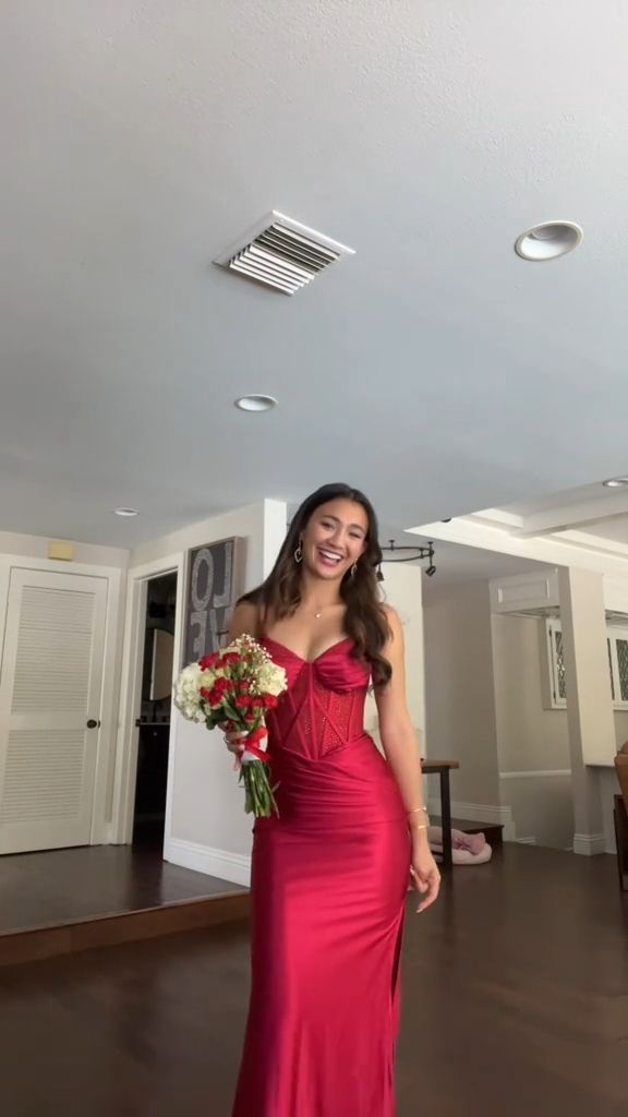 Red Mermaid Long Prom Dresses Formal Evening Dress