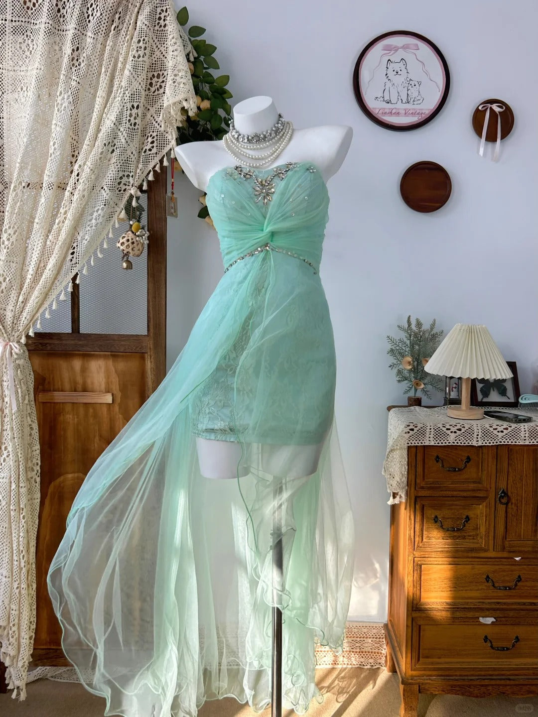 Mint Green Vintage Evening Dress Elegant Sleeveless Short Prom Party Dress