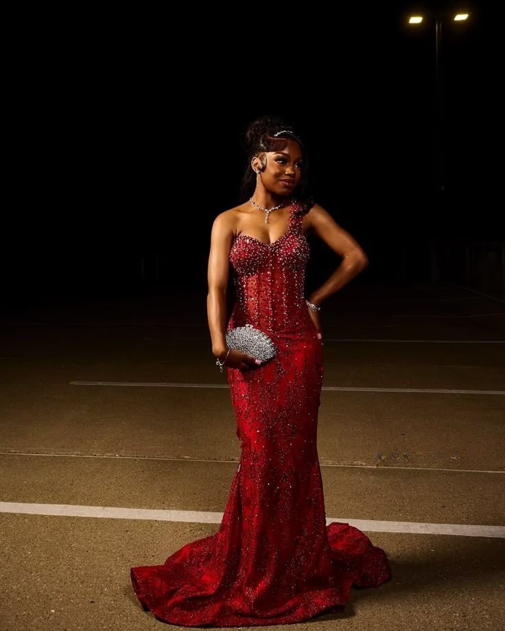 Red Mermaid Long Prom Dresses Formal Evening Dress