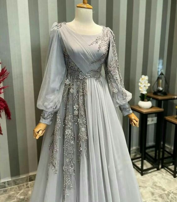 Elegant Muslim Evening Dress Long Sleeves Appliques Special Occasion Party Dress