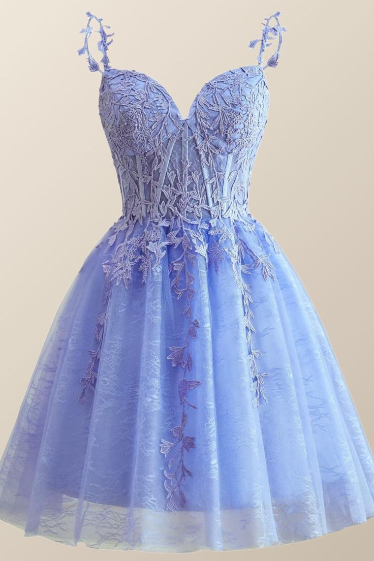Straps Lace Appliques A-line Short Prom Dress