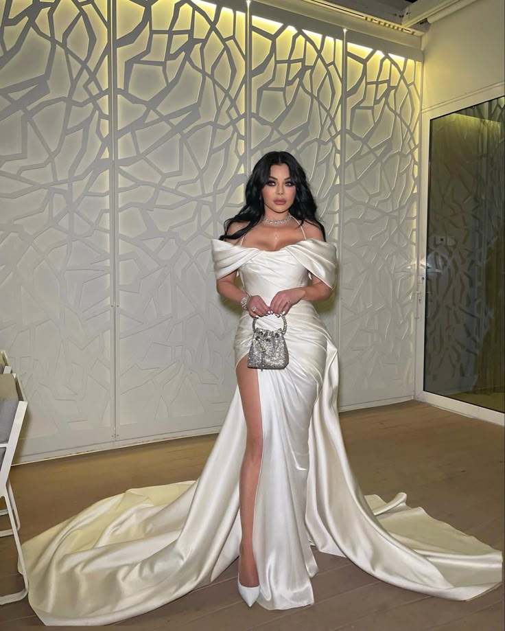 Vintage long satin pleated dress for women, elegant evening dress