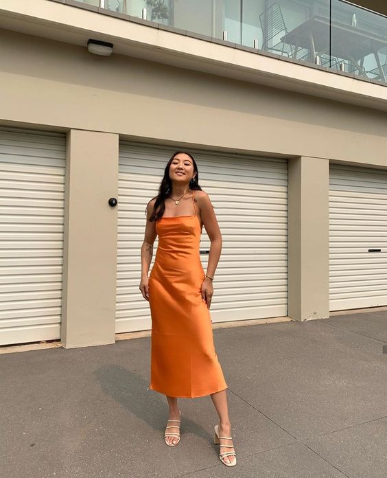 Orange Mermaid Simple Spaghetti Straps New Long Evening Prom Dresses, Formal Bridesmaid Dresses