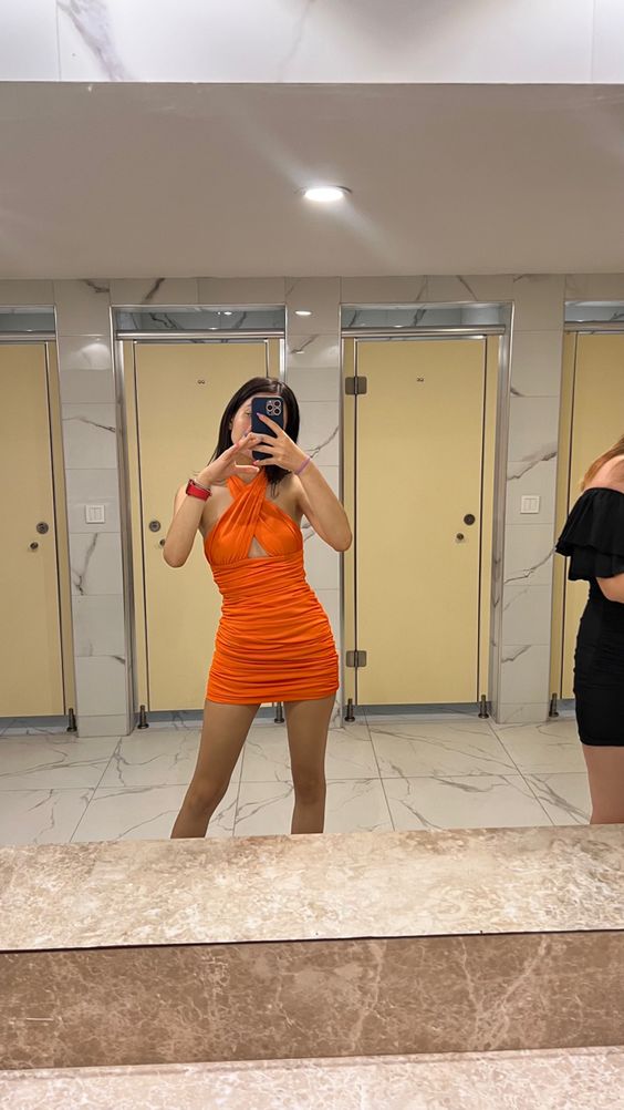 Orange Sheath Short Prom Dress Homecoming Dress