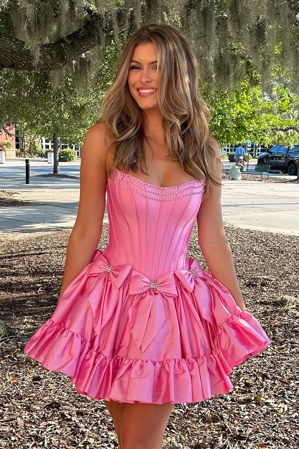 Princess A Line Strapless Red Corset Homecoming Dress with Bowknot