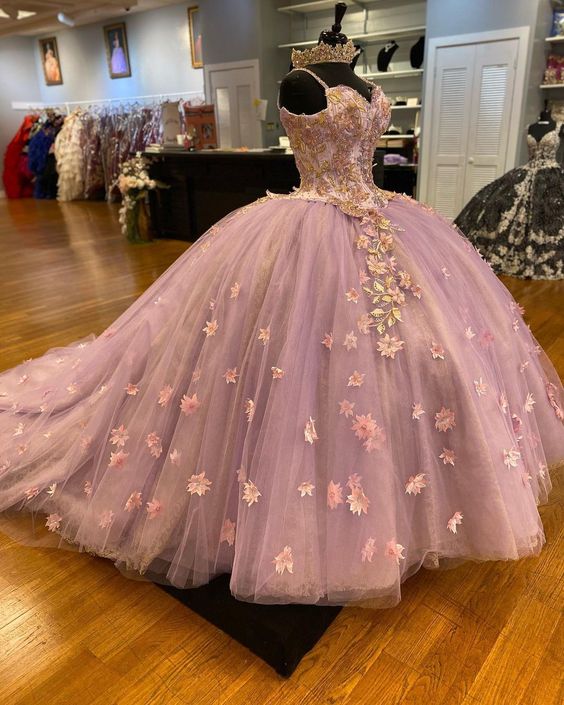 Luxury Lace Flower Quinceanera Dress Beading Tulle Vestidos De 15 Años Sweet 16 Dress Formal Birthday Party Ball Gown