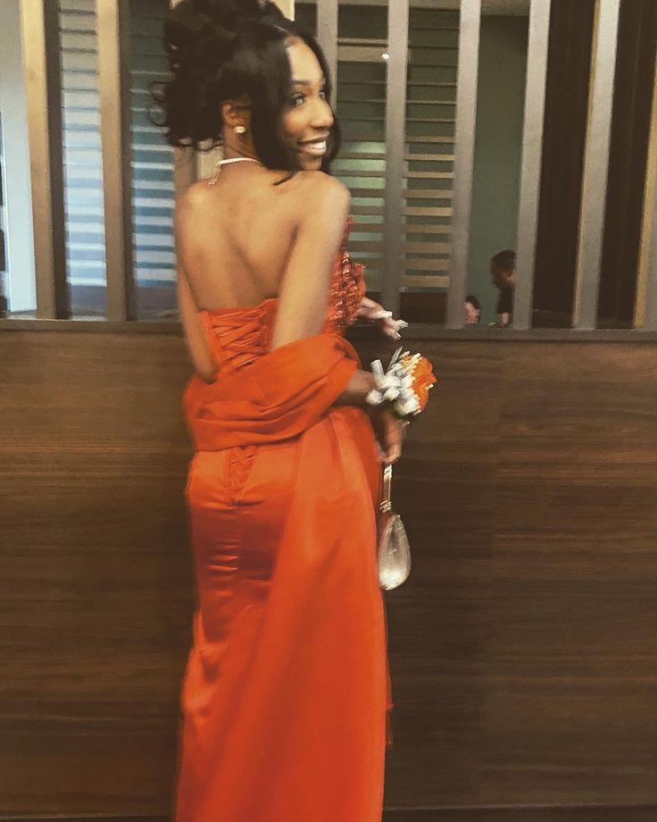 Black girl prom dress Burnt Orange Formal Evening Dress
