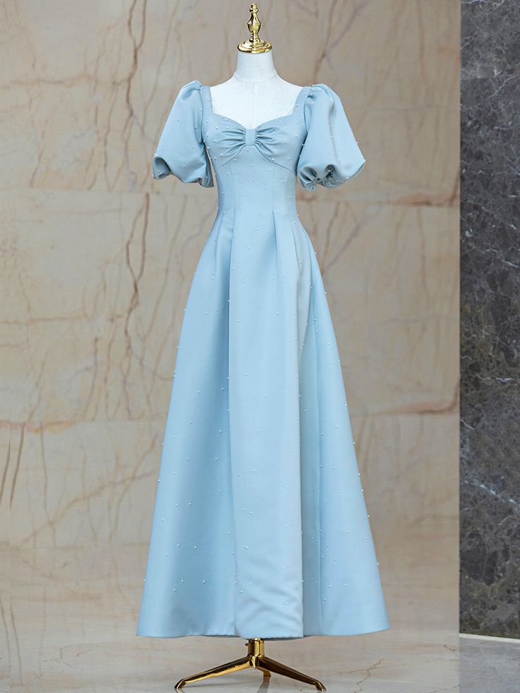 Satin Pearl Long Prom Dress, A-Line Evening Party Dress
