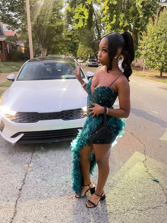Green Sequin Dresses Sexy Formal Party Dress