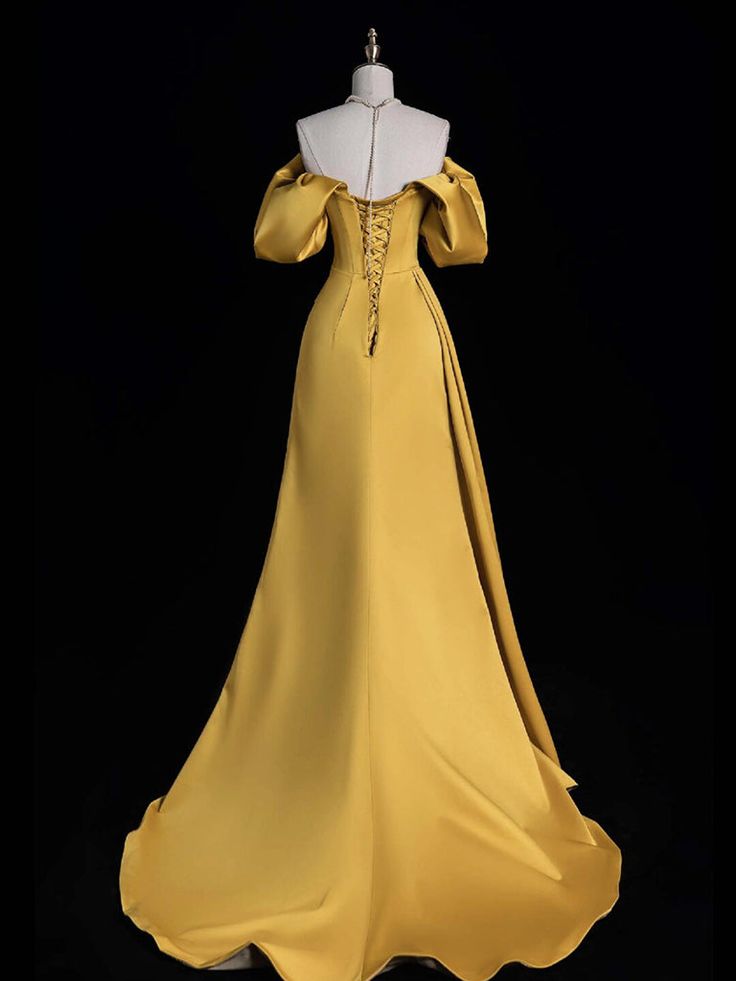 A-Line Off Shoulder Satin Long Prom Dress, Long Evening Dress