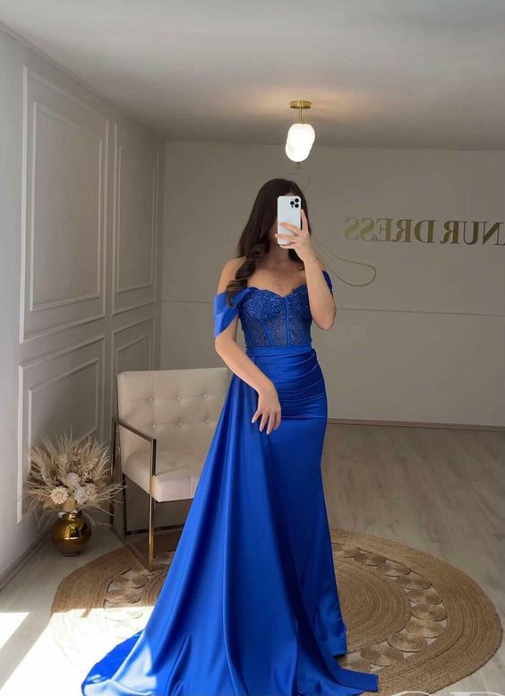 Royal Blue Evening Dresses Sweetheart Side Split Long Sexy Mermaid Satin Evening Dress Zipper Luxury Formal Party Dress