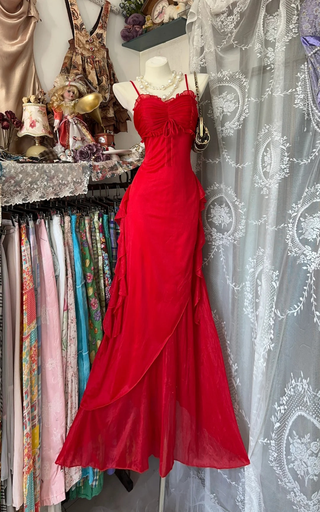 Red Party Dress Long Evening Dress Vintage Prom Dress