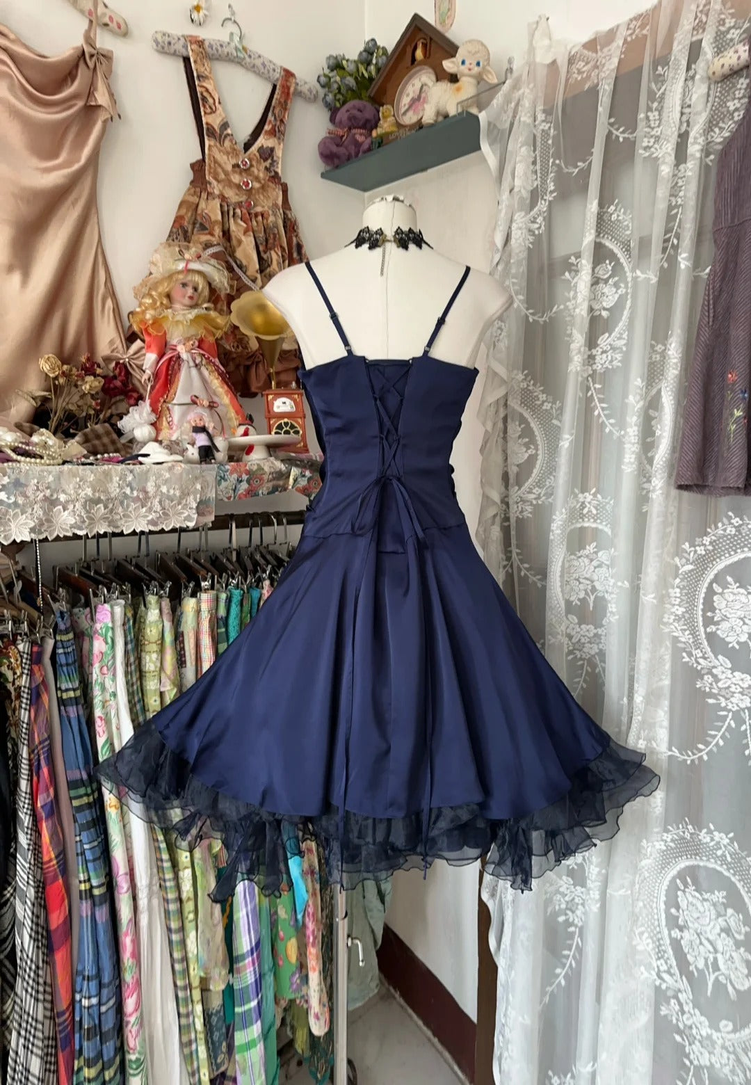A Line Navy Blue Birthday Outfit Short Evening Dress Vintage Short Party Dress Homecoming Dress