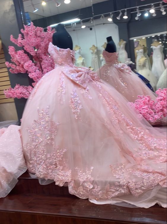 Glamorous Pink Tulle Lace Ball Gown,Pink Sweet 16 Dress