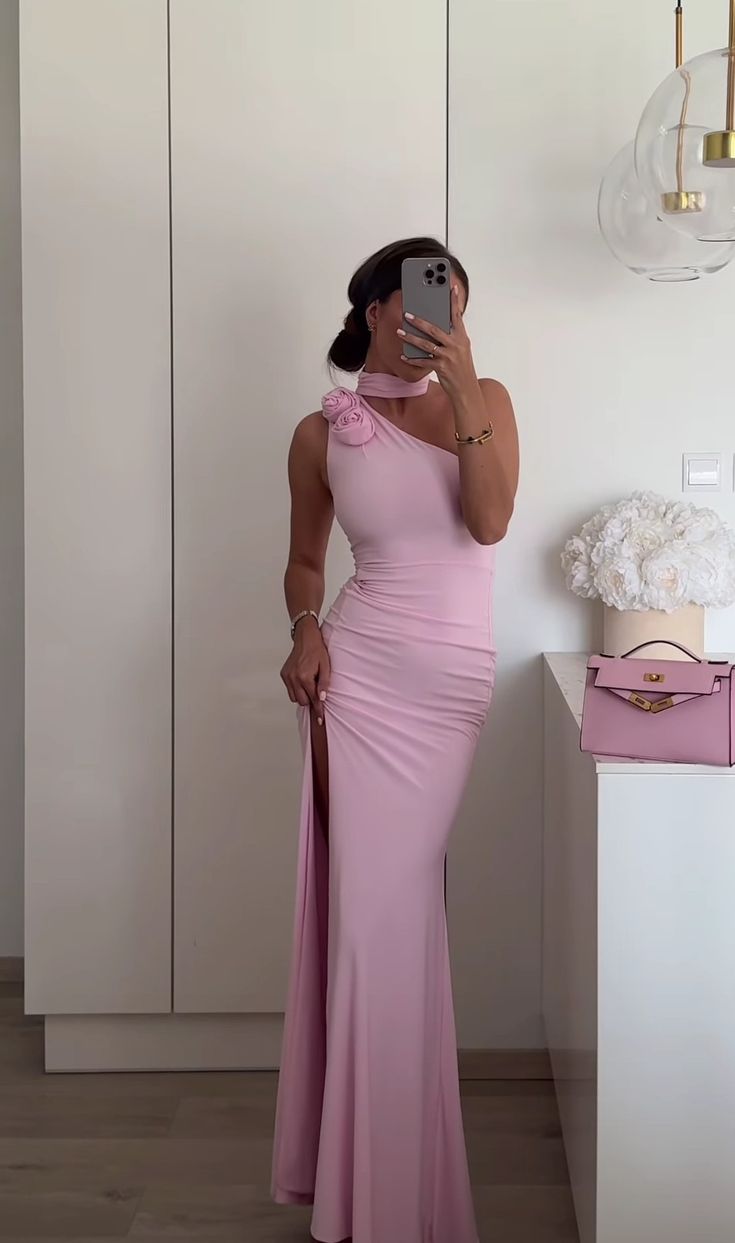 Elegant Mermaid Long Evening Dresses, Cheap Pink Prom Dresses