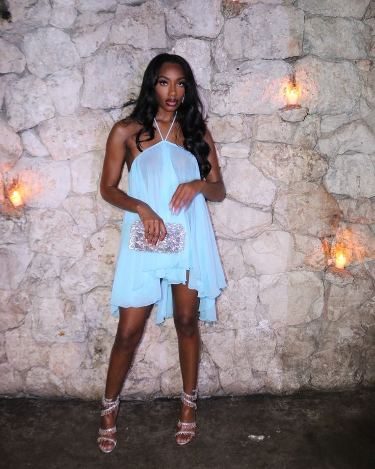 Blue Halter Sexy Dress, Summer Women's Short Party Dress