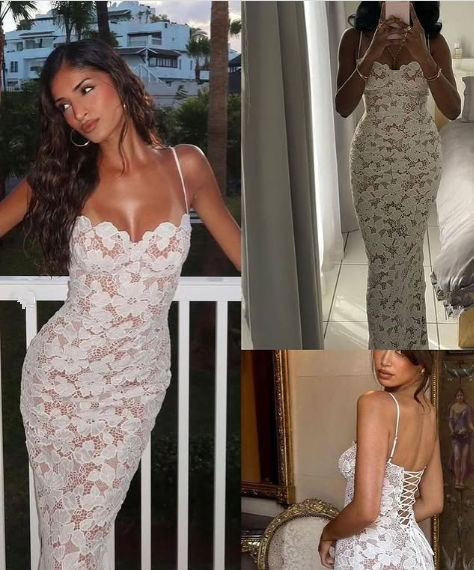 Elegant Spaghetti Strap Sleeveless Mermaid Lace Evening Prom Dresses