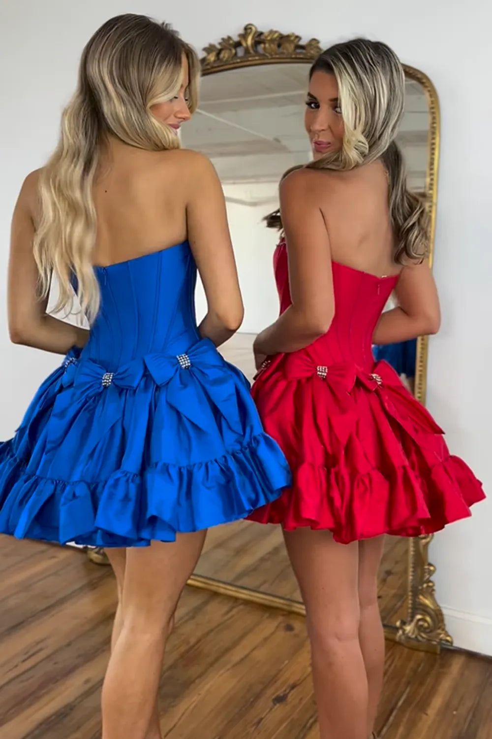 Princess A Line Strapless Red Corset Homecoming Dress with Bowknot