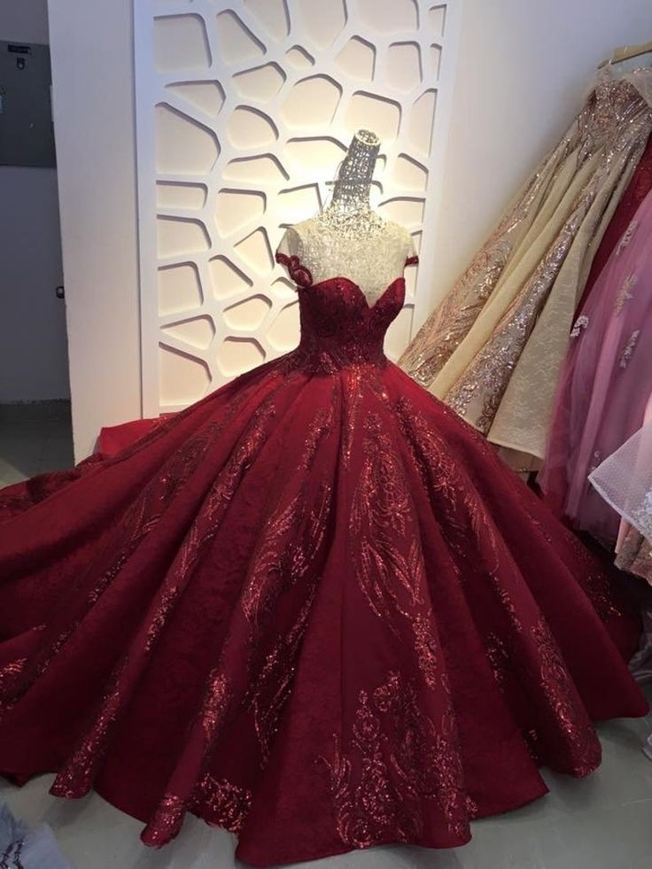 Sparkly Sequins Red Off The Shoulder Ball Gown Fashion A Line Sweet 16 Dress