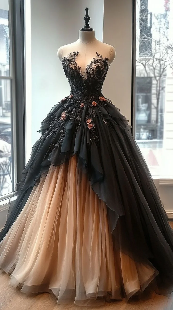 Charming A Line Sweetheart Neck Beaded Flower Ruffle Tulle Long Prom Dress Evening Dress
