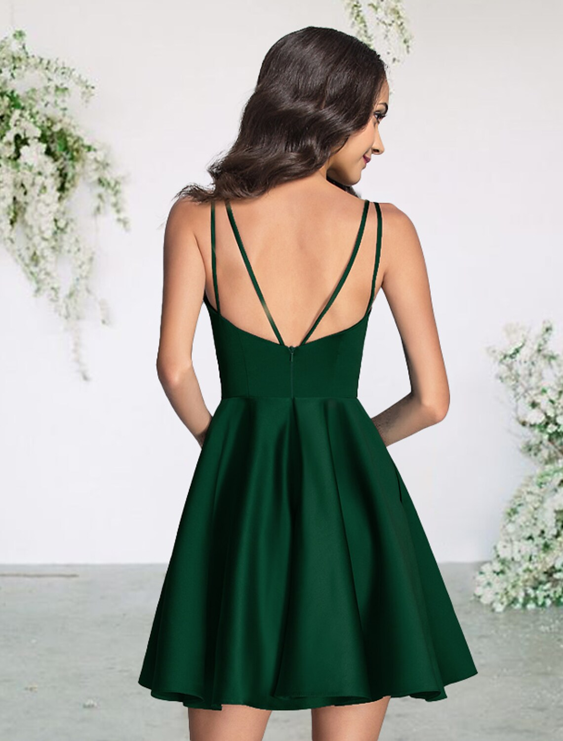 A-Line Homecoming Dress V Neck Sleeveless Sexy Short / Mini Satin with Pleats