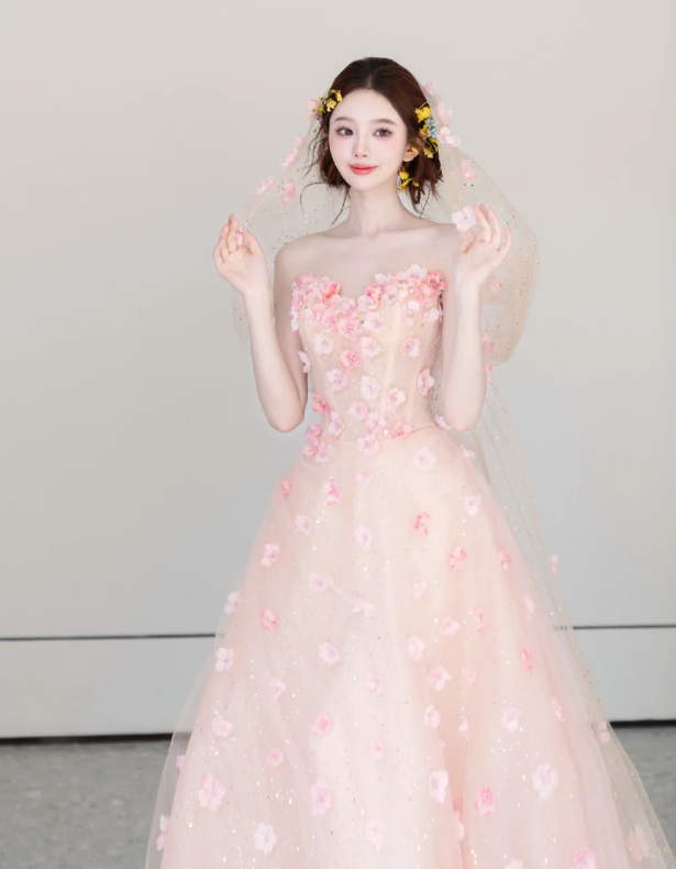 Flowers Tulle Sequin Prom Dress Sweet 16 Birthday Dress Evening Dress