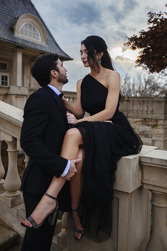 One Shoulder Black Tulle Evening Dress Classic Formal Evening Dress