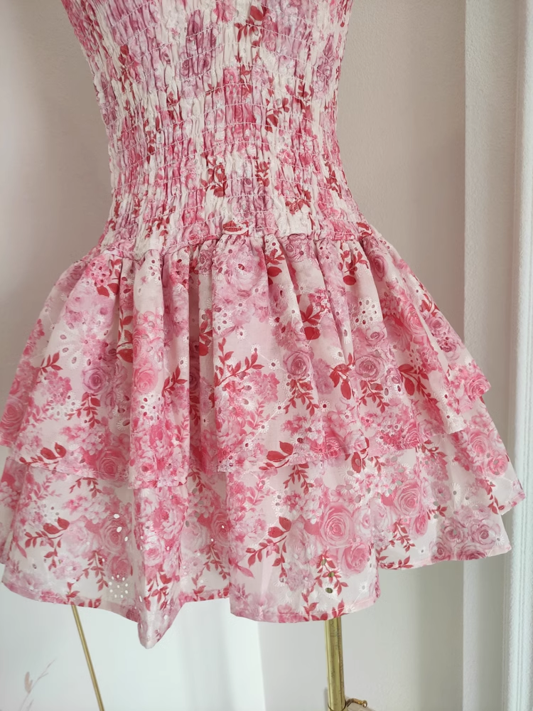 Cute A line Strapless Sleeveless Pink Floral Party Dress Short Birthday Outfits