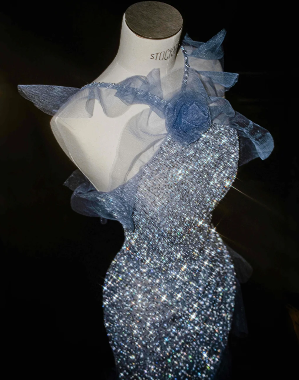 Blue Mermaid Sparkle Prom Party Dress Luxurious Evening Dress