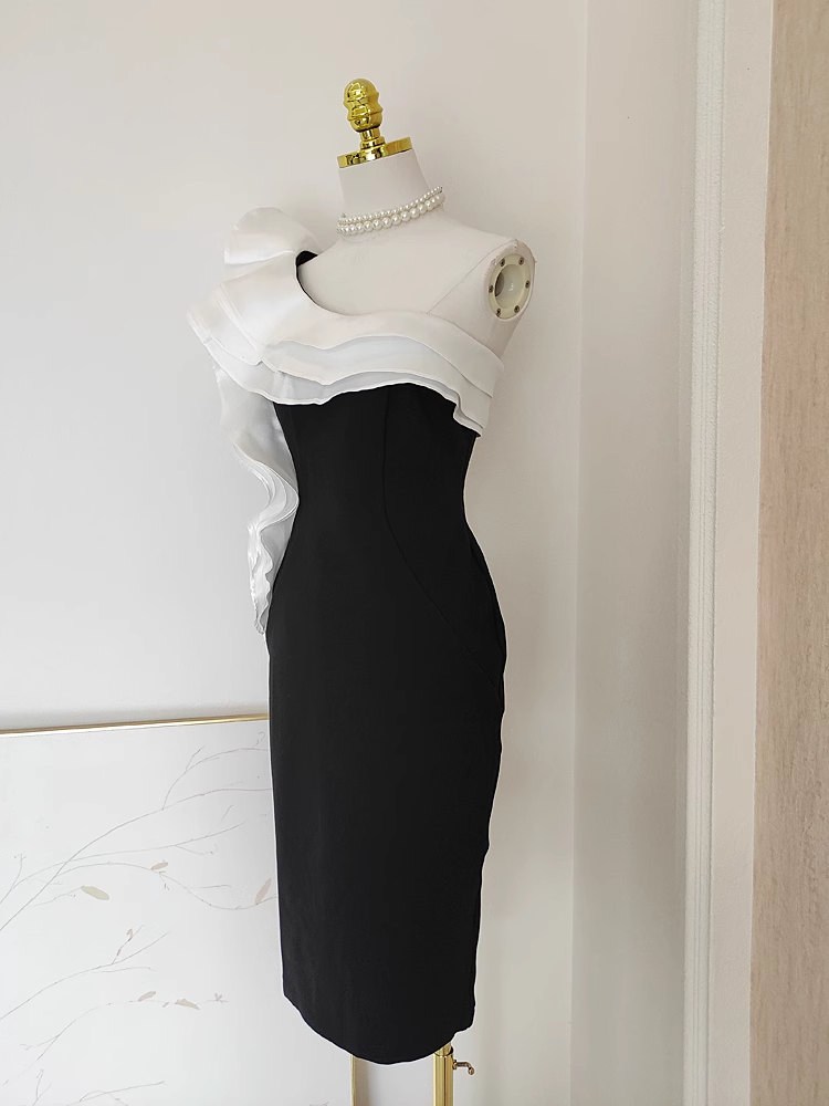 Sexy Sheath One Shoulder Satin Dinner Party Dresses Black Birthday Outfits