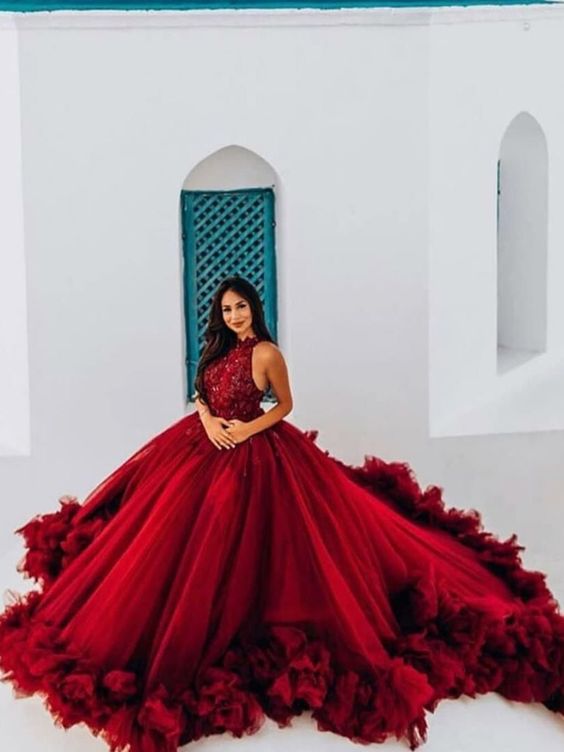 Luxury Burgundy Ball Gown Quinceanera Dress Crysatl Beaded Sweet 16 Dress Long Formal Prom Gowns